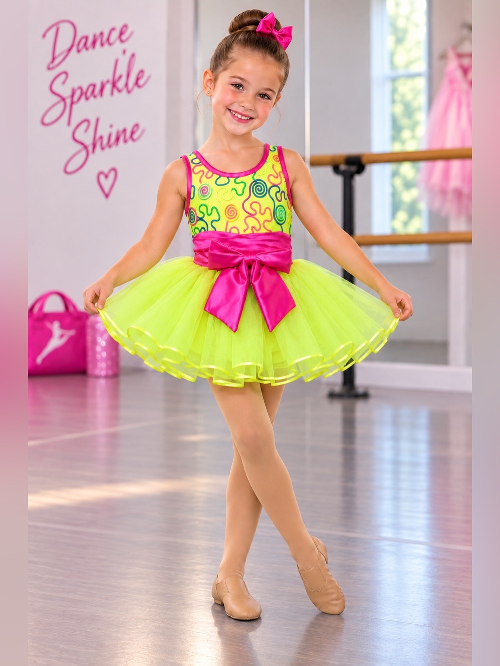 Weissman Girls SC Neon Yellow Pink Dance Tutu Leotard Costume